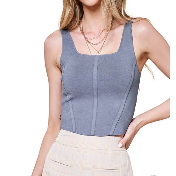 Listicle NWT Bandage Suck It All In Tank Top SageBlue Elastic Womens Size Large - Picture 1 of 8